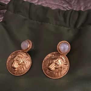 Julie Vos Gold Lion Earrings with White Stone